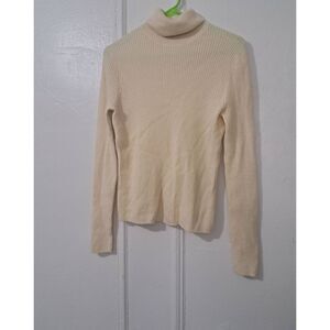 Evelyn grace womens medium ribbed turtleneck sweater 100% cashmere Ivory